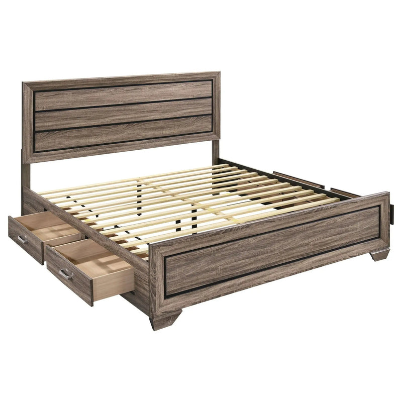 Kauffman Wood Eastern King Storage Panel Bed Washed Taupe by Unique Piece Furniture