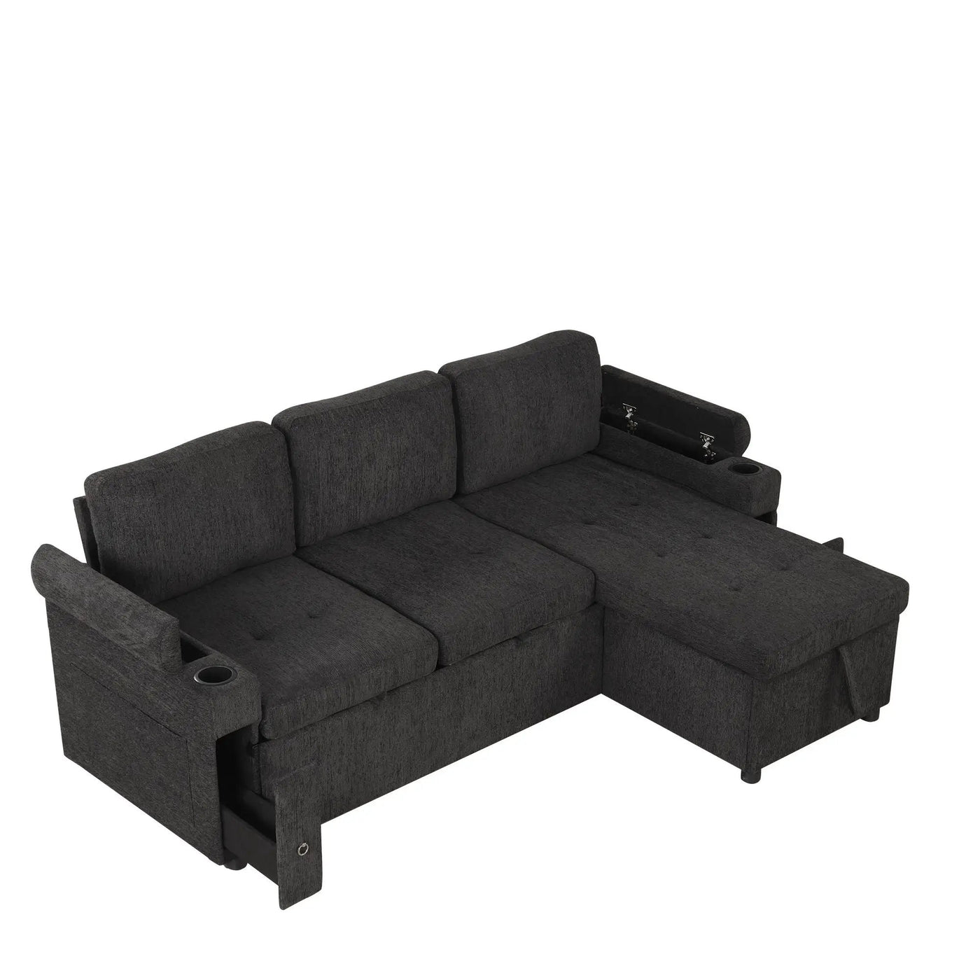 Convertible L Shaped Sofa Couch With Storage, Cup Holders, USB Ports by HouseOfZazla