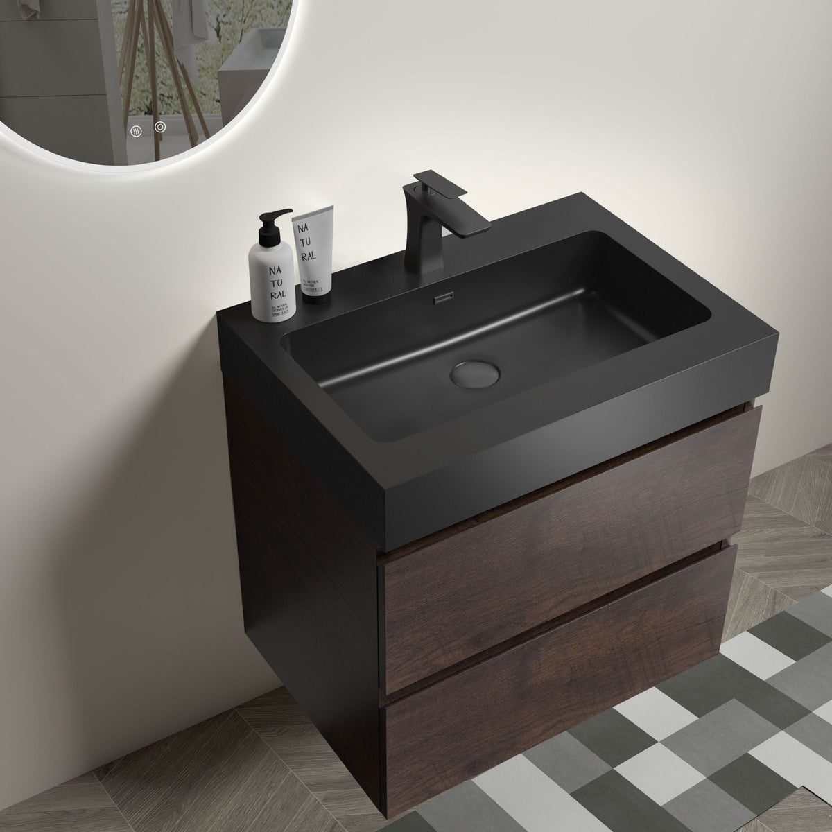 Alice Wall-Mounted Bathroom Vanity with Integrated Sink - Black or White, photo 16 of 36