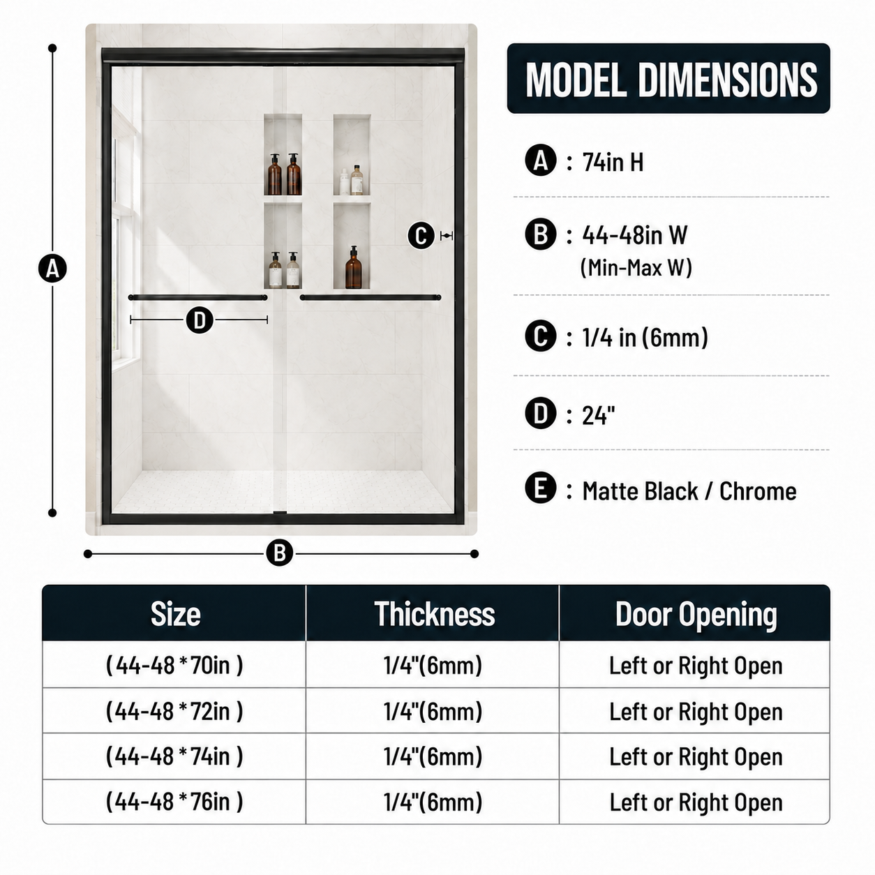 44-48" W x 74" H Framed Double Sliding Shower Door by HouseOfZazla