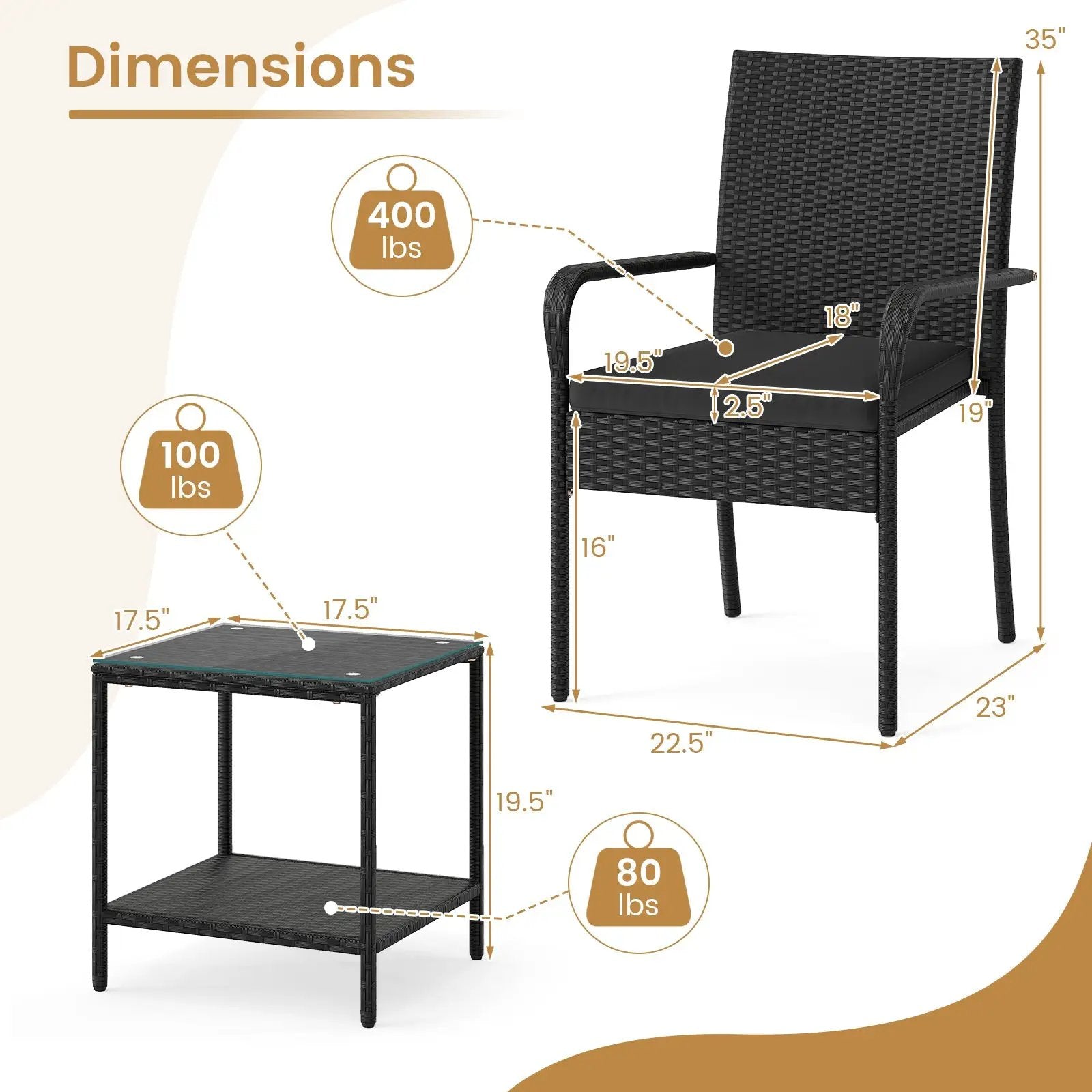 3 Piece Patio Furniture Set with Seat Cushions and Tempered Glass Tabletop by DirectDeals