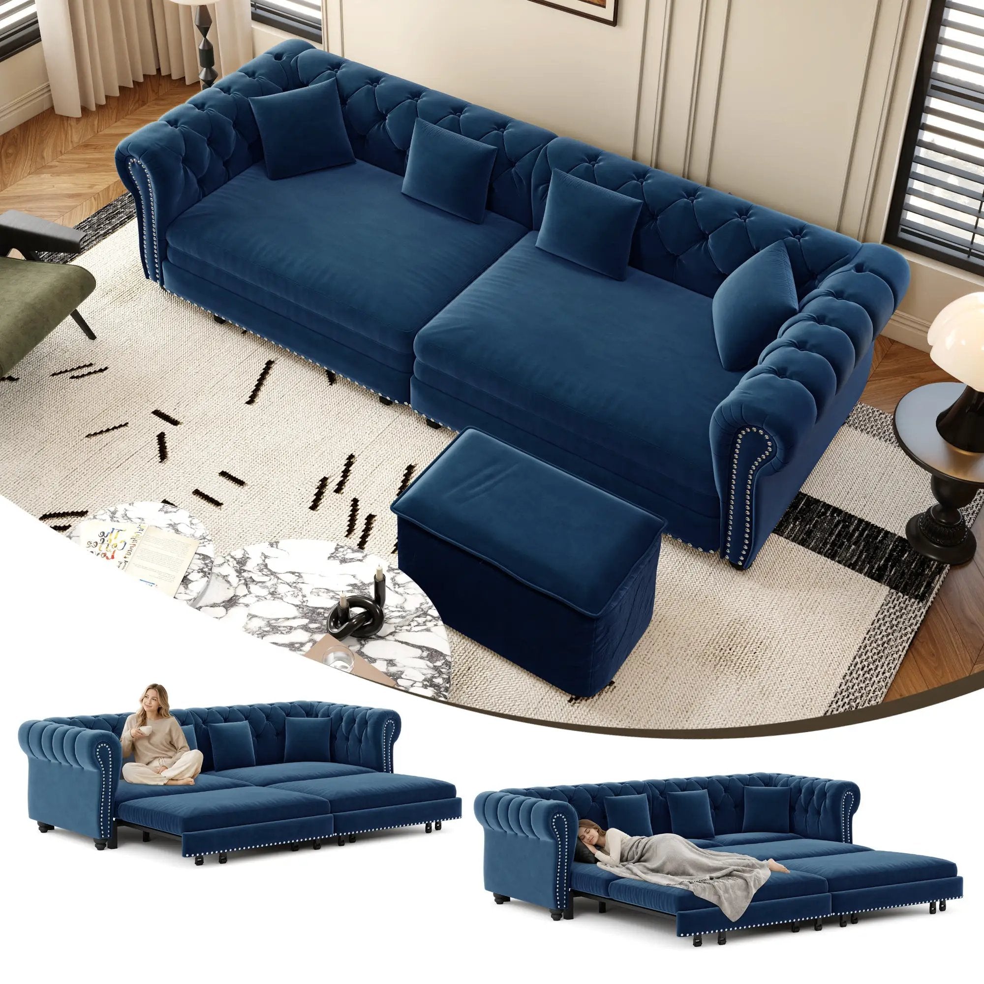 Chesterfield 3-in-1 Pull-Out Sofa Bed, Convertible Sleeper Sofa by HouseOfZazla