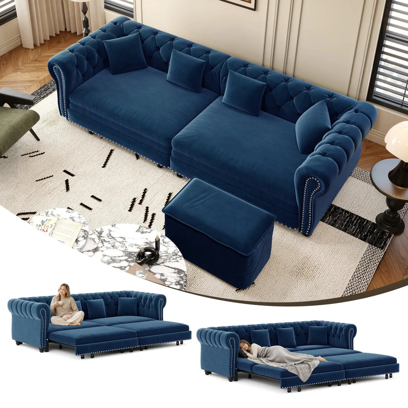 Chesterfield 3-in-1 Pull-Out Sofa Bed, Convertible Sleeper Sofa by HouseOfZazla