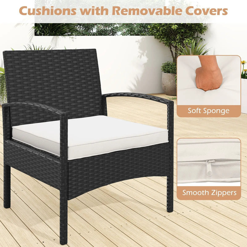 3-Piece Patio Furniture Set Rattan Bistro Chairs with Table-Beige by DirectDeals
