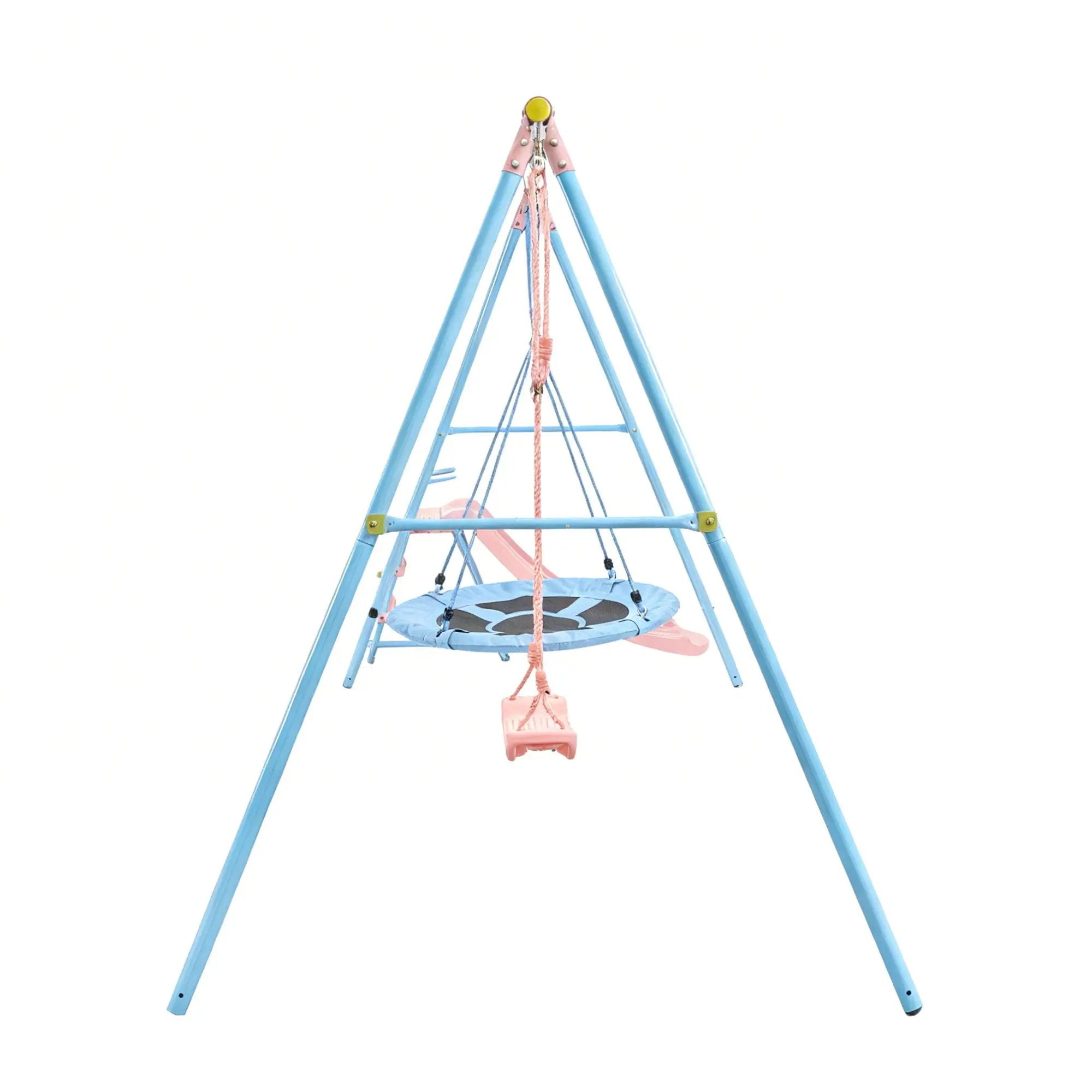 Xns107 - 2 Swing Set With Slide For Outdoor - Blue / Pink by HouseOfZazla