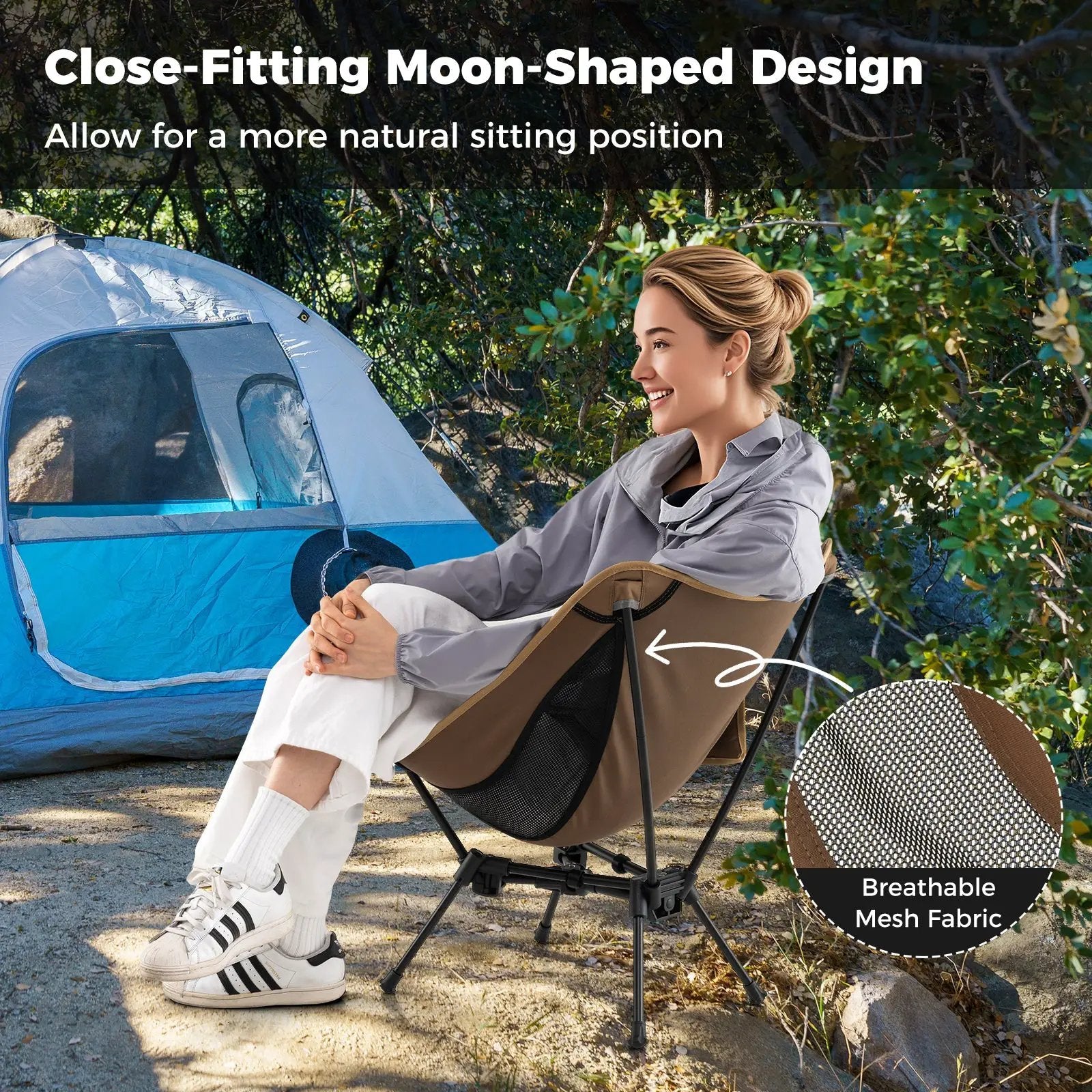 Portable Camping Chair with Compact Carrying Bag-Coffee by DirectDeals