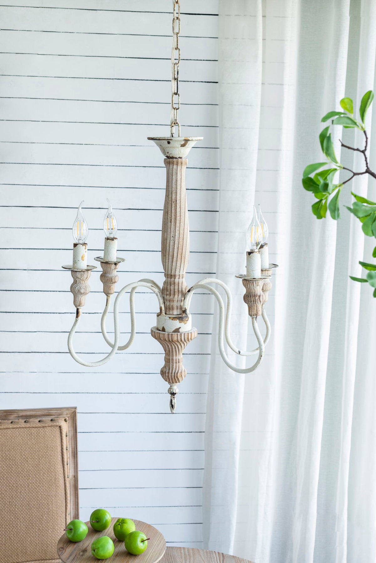Cream White 4 Light Chandelier with Adjustable Chain - Bulb Not Included