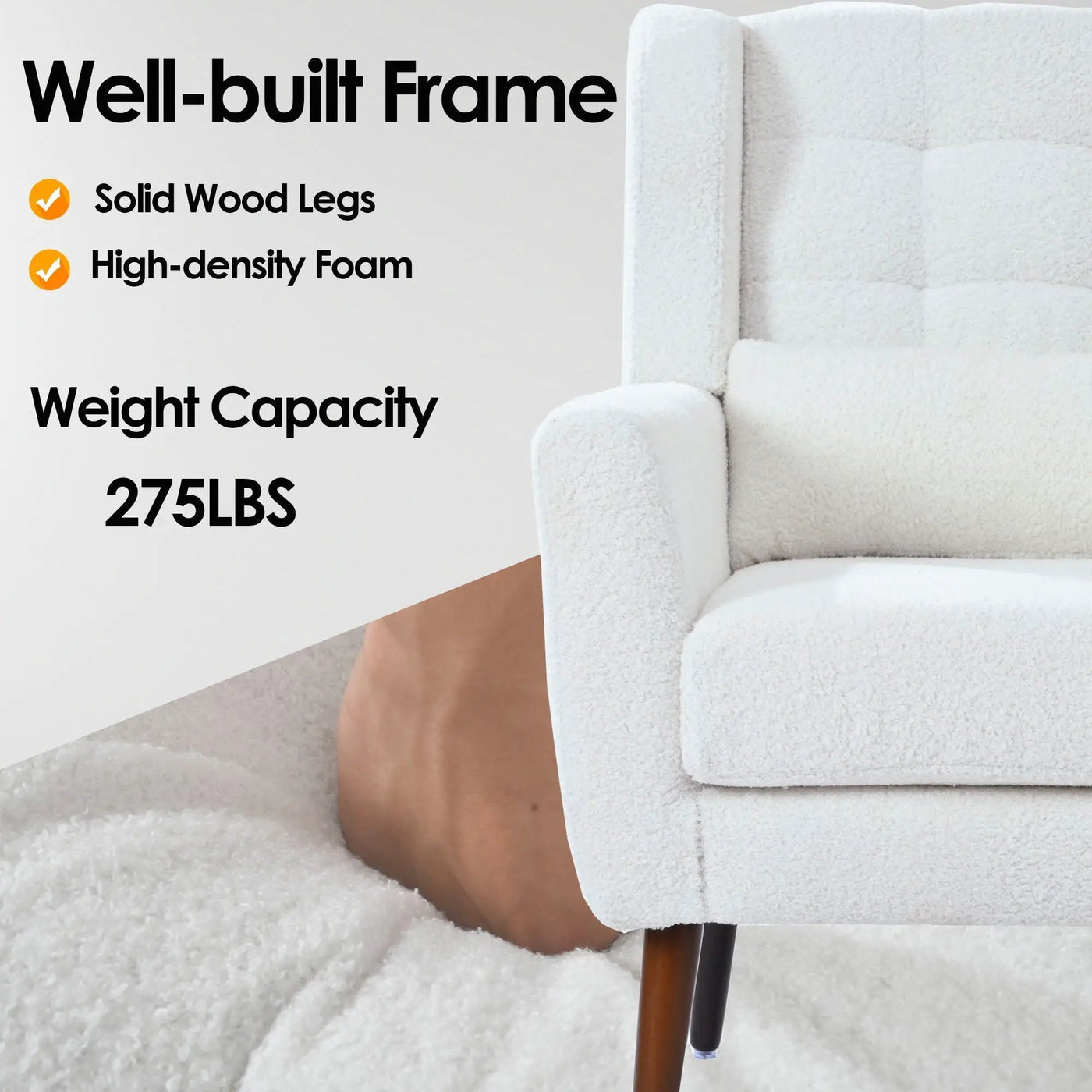 Modern Accent Chair, Arm Chairs For Living Room, Upholstered Mordern Armchair, Comfy Soft Padded Lounge Chair In Small Space, Bedroom, With Pillow, Solid Wood Leg by HouseOfZazla