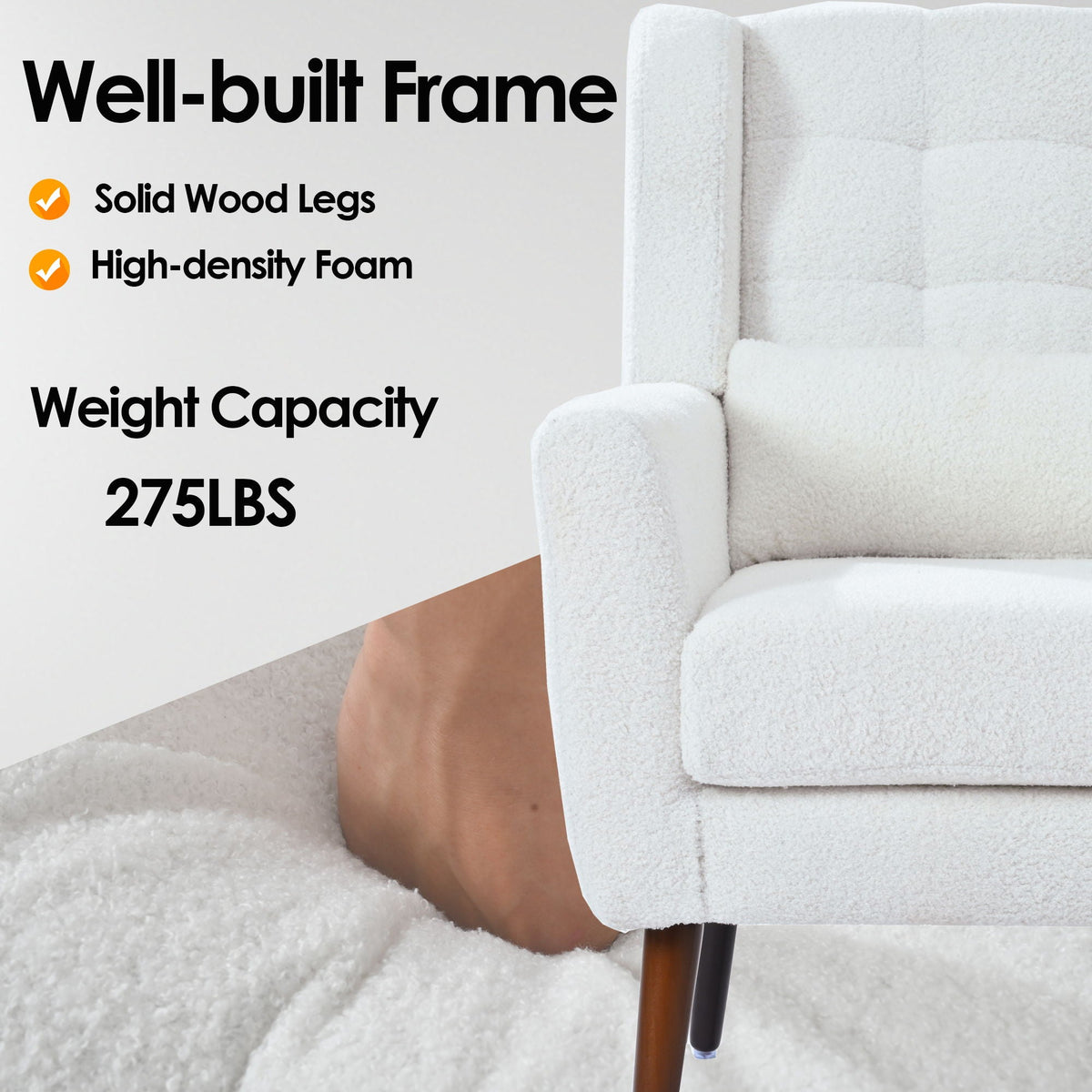 Modern Upholstered Arm Chair with Solid Wood Legs and Pillow - Multiple Colors, photo 12 of 24