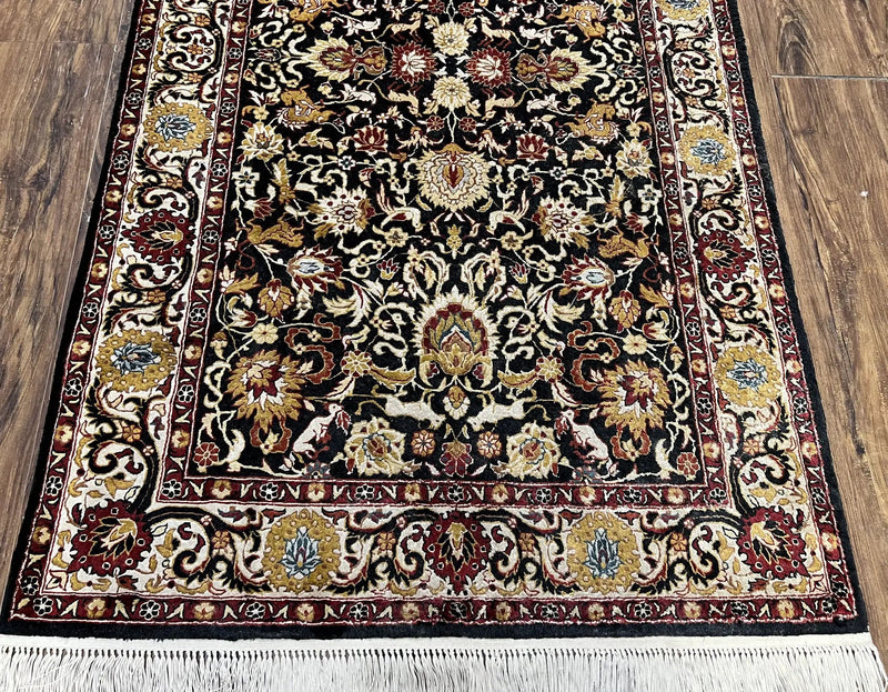 Sino Persian Silk Rug 3x5 Oriental Carpet 3 x 5 Fine Silk Rug, Black Ivory Gold, Animal Motifs, Flowers, High Quality, Vintage Silk Rug Wow by Jewel Rugs