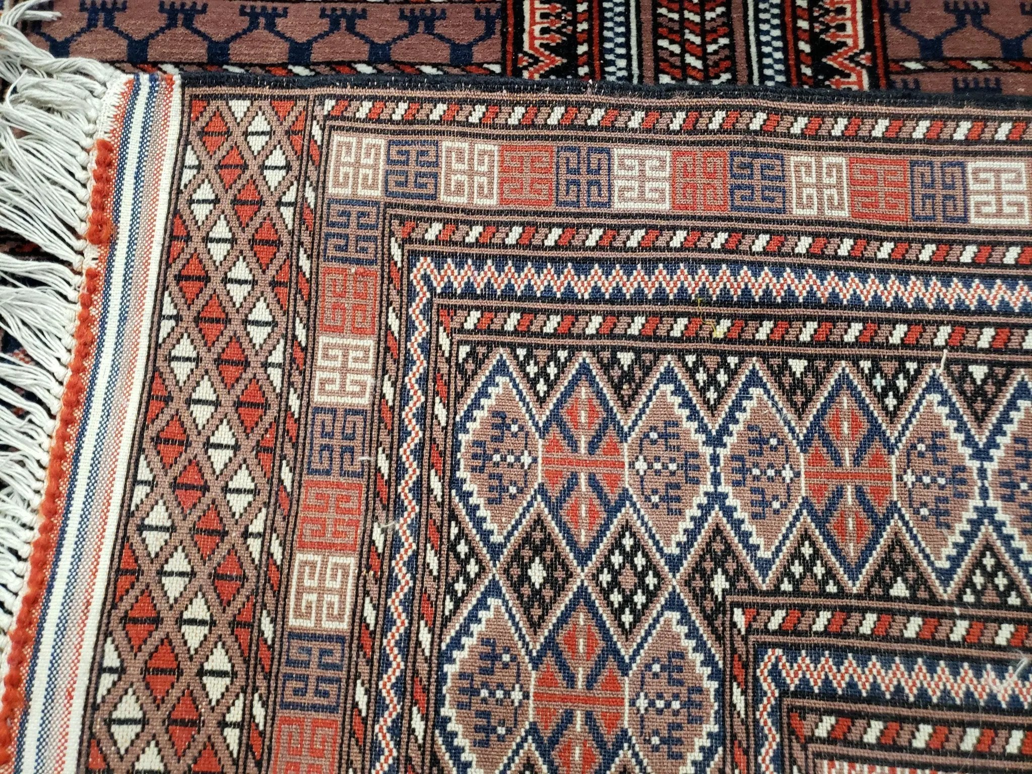 Vintage Turkoman Bokhara Rug 4x6, Four Seasons Pakistan Bukhara Turkmen Engsi Yamud Carpet, Fine Tribal Rug, Wool, Hand-Knotted, Brown, Nice by Jewel Rugs