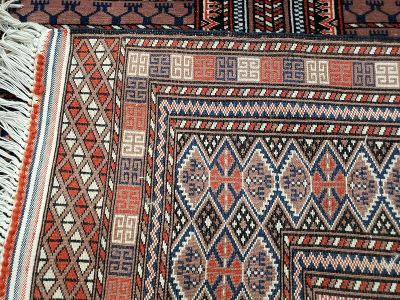 Vintage Turkoman Bokhara Rug 4x6, Four Seasons Pakistan Bukhara Turkmen Engsi Yamud Carpet, Fine Tribal Rug, Wool, Hand-Knotted, Brown, Nice by Jewel Rugs