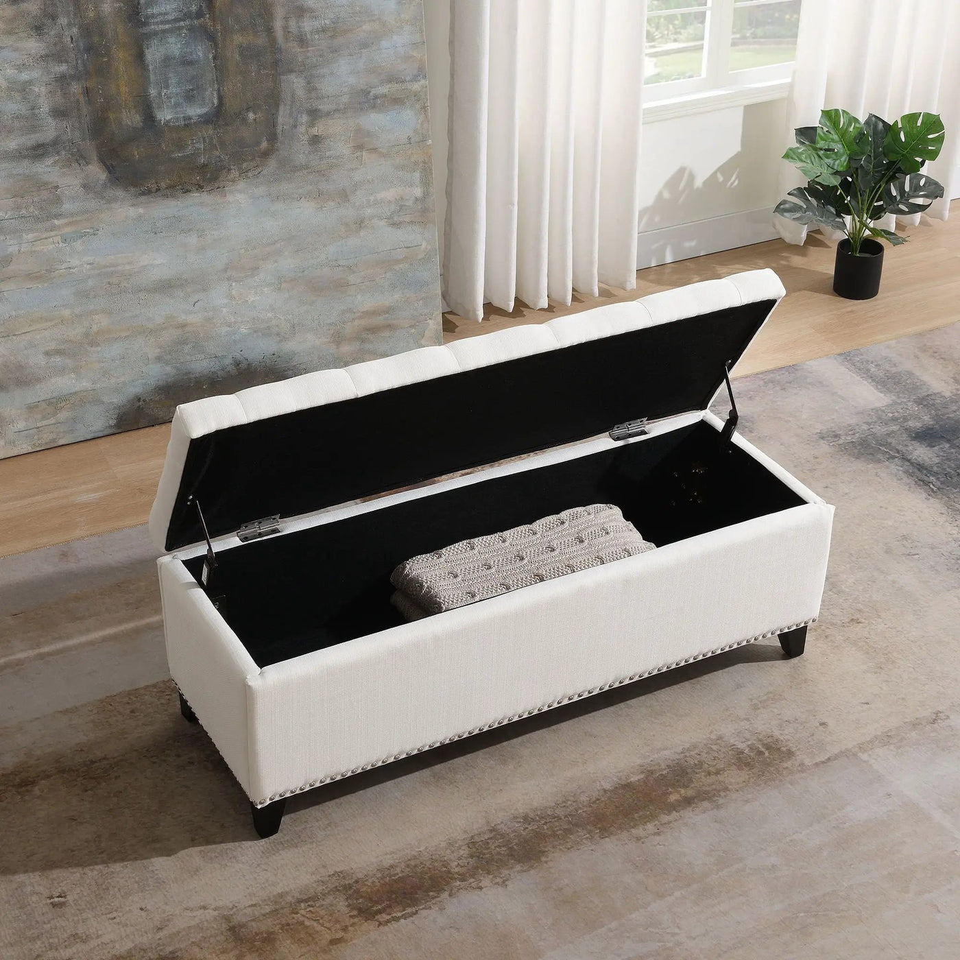 Button-Tufted Storage Ottoman With Safety Close Hinge by HouseOfZazla