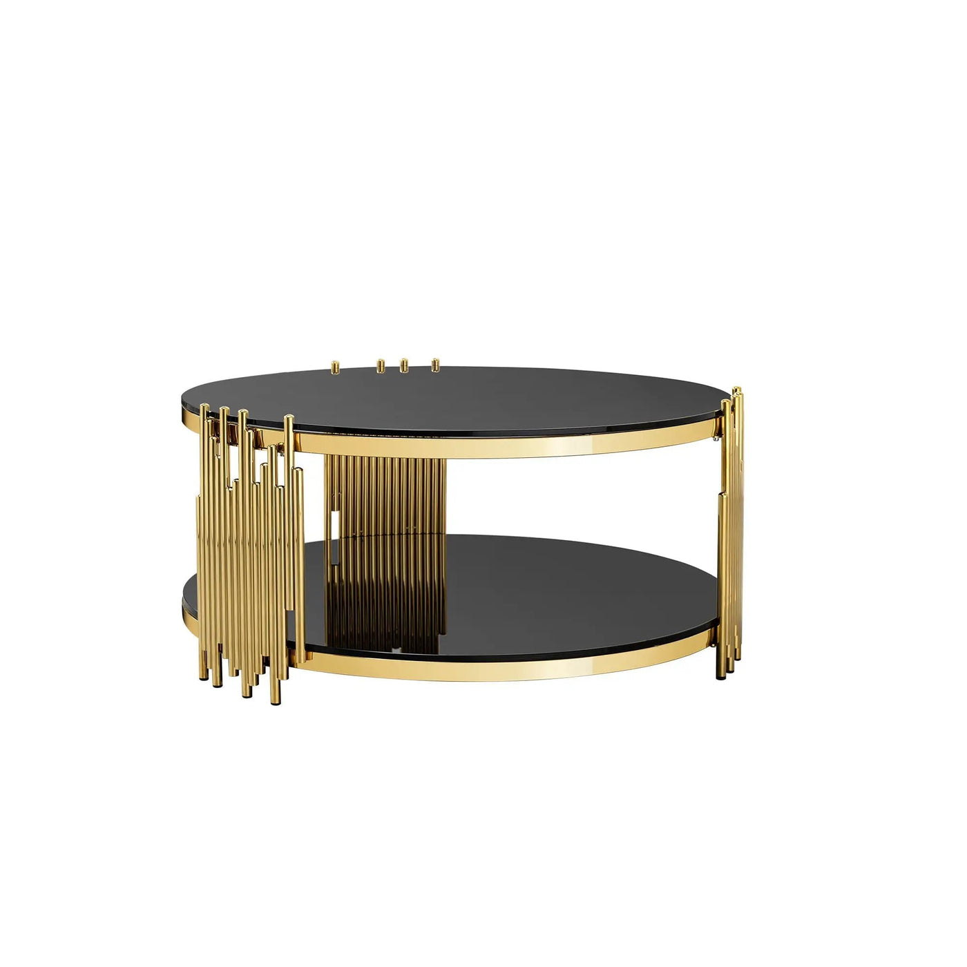 Elegant Round Table With Double Layer Tempered Glass Top And Stainless Steel Frame For Living Room by HouseOfZazla