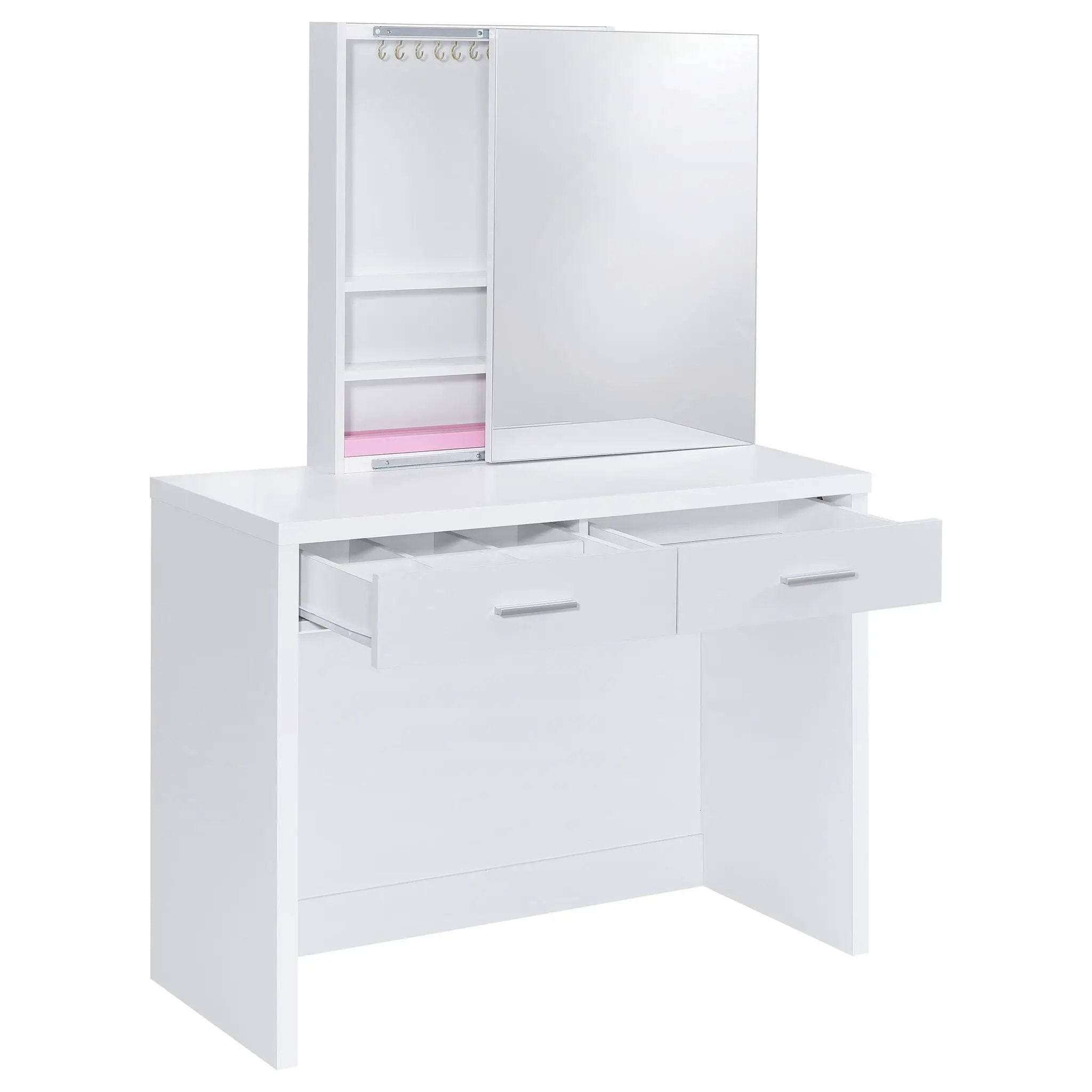 Bunbury Makeup Vanity Table Set Storage Mirror and Stool White by Unique Piece Furniture