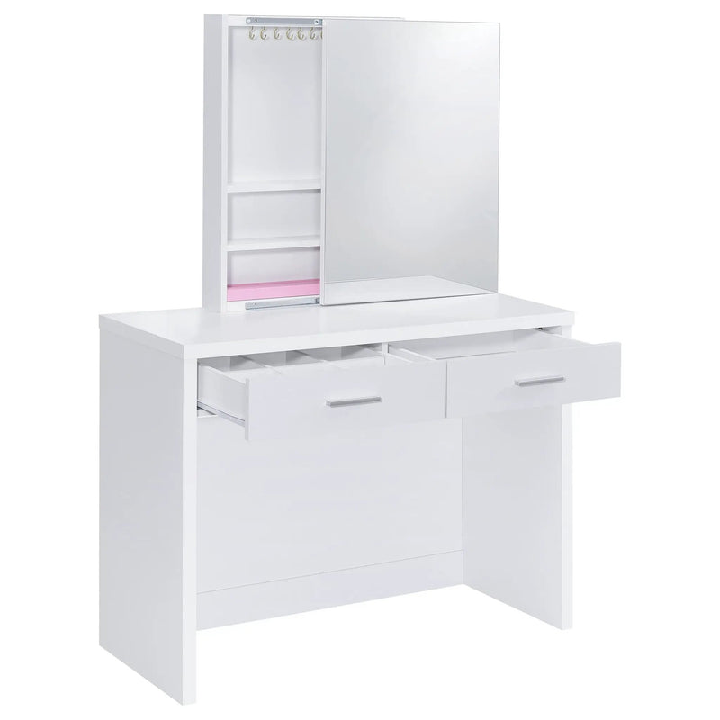 Bunbury Makeup Vanity Table Set Storage Mirror and Stool White by Unique Piece Furniture