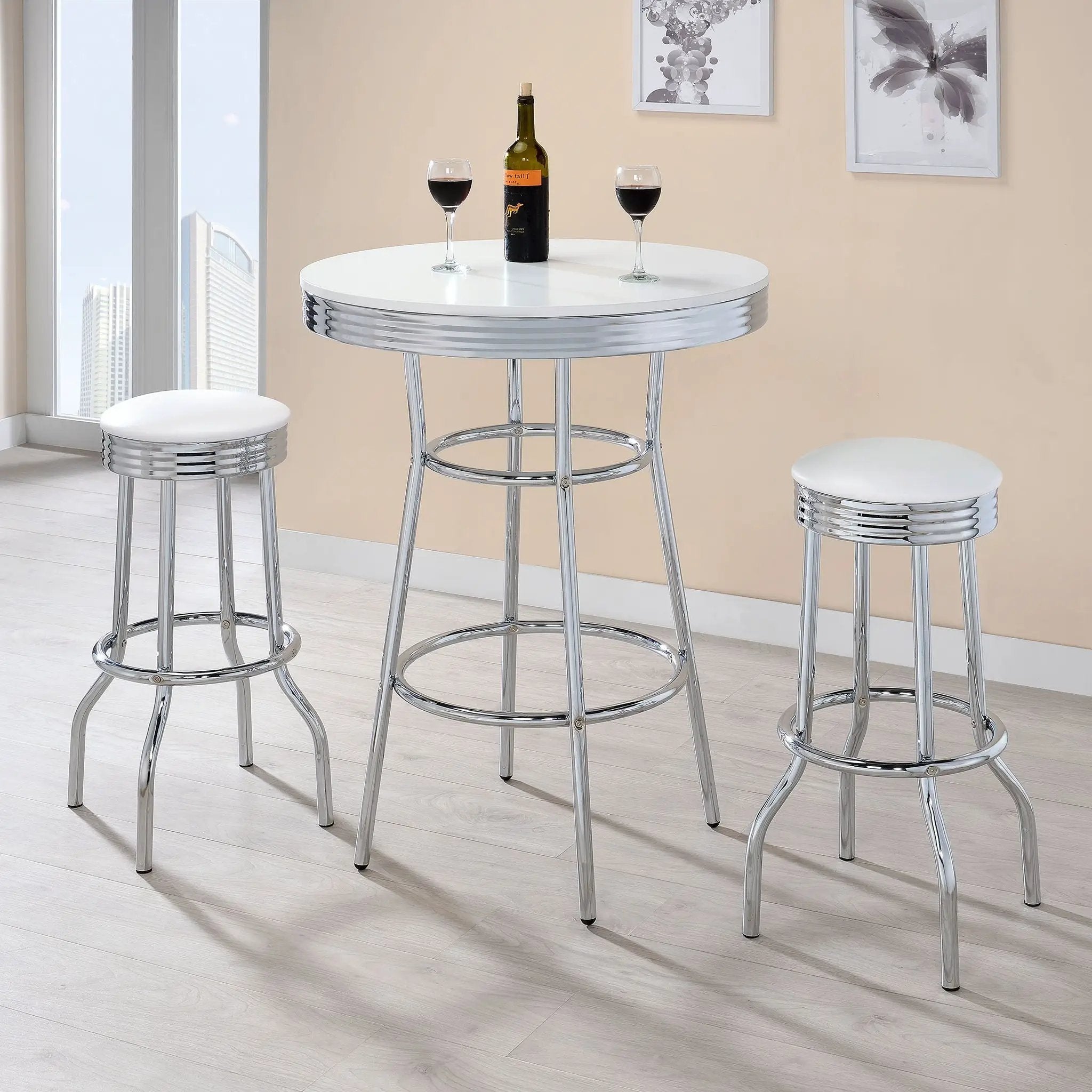 Retro Round 30-inch 1950's Bistro Pub Height Bar Table White by Unique Piece Furniture