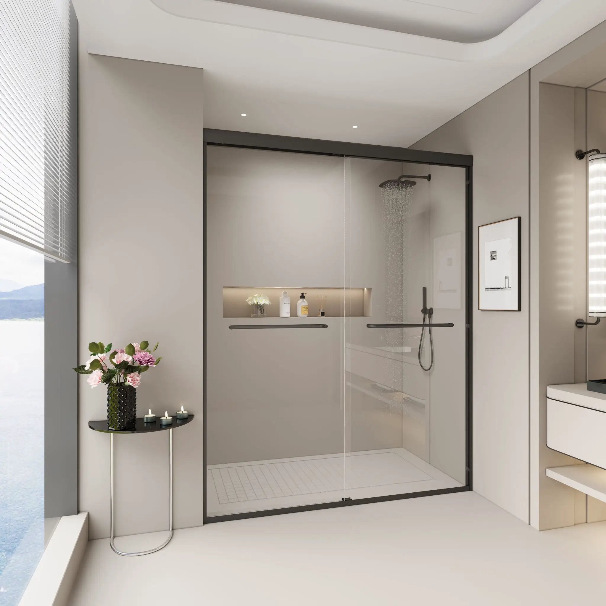 Double Sliding Shower Door, Semi-Frameless Bypass Bathroom Sliding Door With 1/4" (6 Mm) Tempered Glass For Walk-In Shower by HouseOfZazla