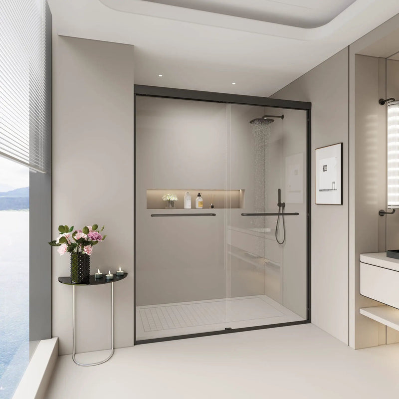Double Sliding Shower Door, Semi-Frameless Bypass Bathroom Sliding Door With 1/4" (6 Mm) Tempered Glass For Walk-In Shower by HouseOfZazla
