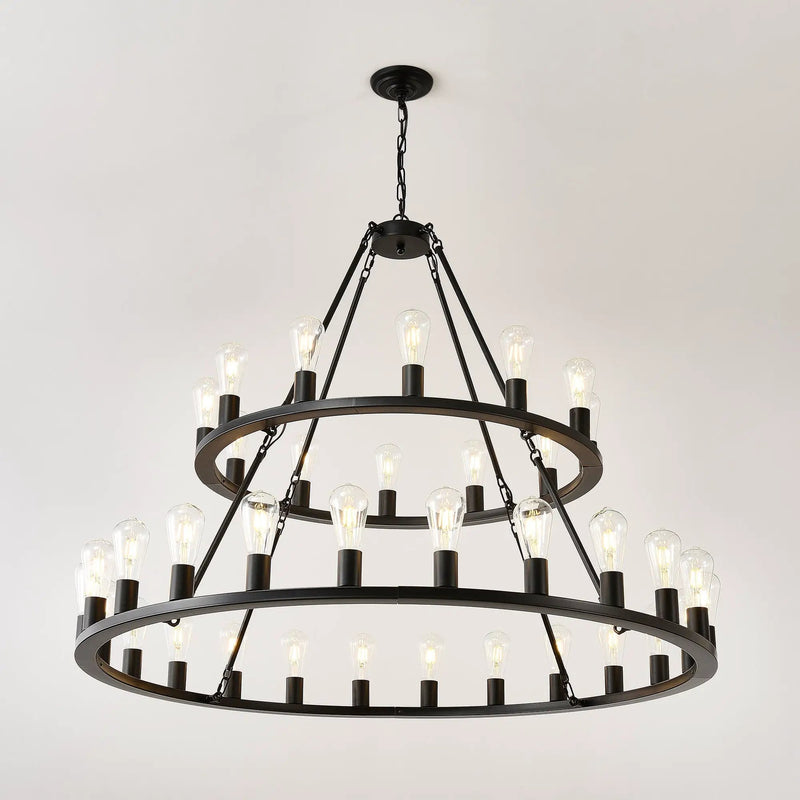 52 Inch Black Wagon Wheel Chandelier, 36-Lights by HouseOfZazla