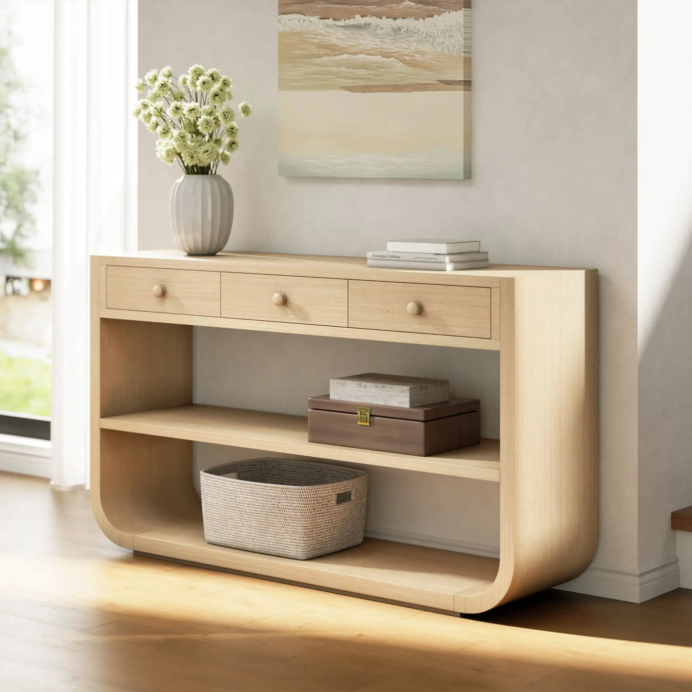 Console Table With 3 Soft Close Drawers & 2 Open Shelves by HouseOfZazla