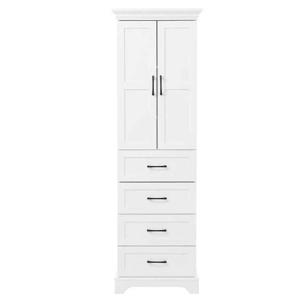 Bathroom Vanity With 2 Damping Hinge Doors, 3 Drawers, Adjustable Shelves - White