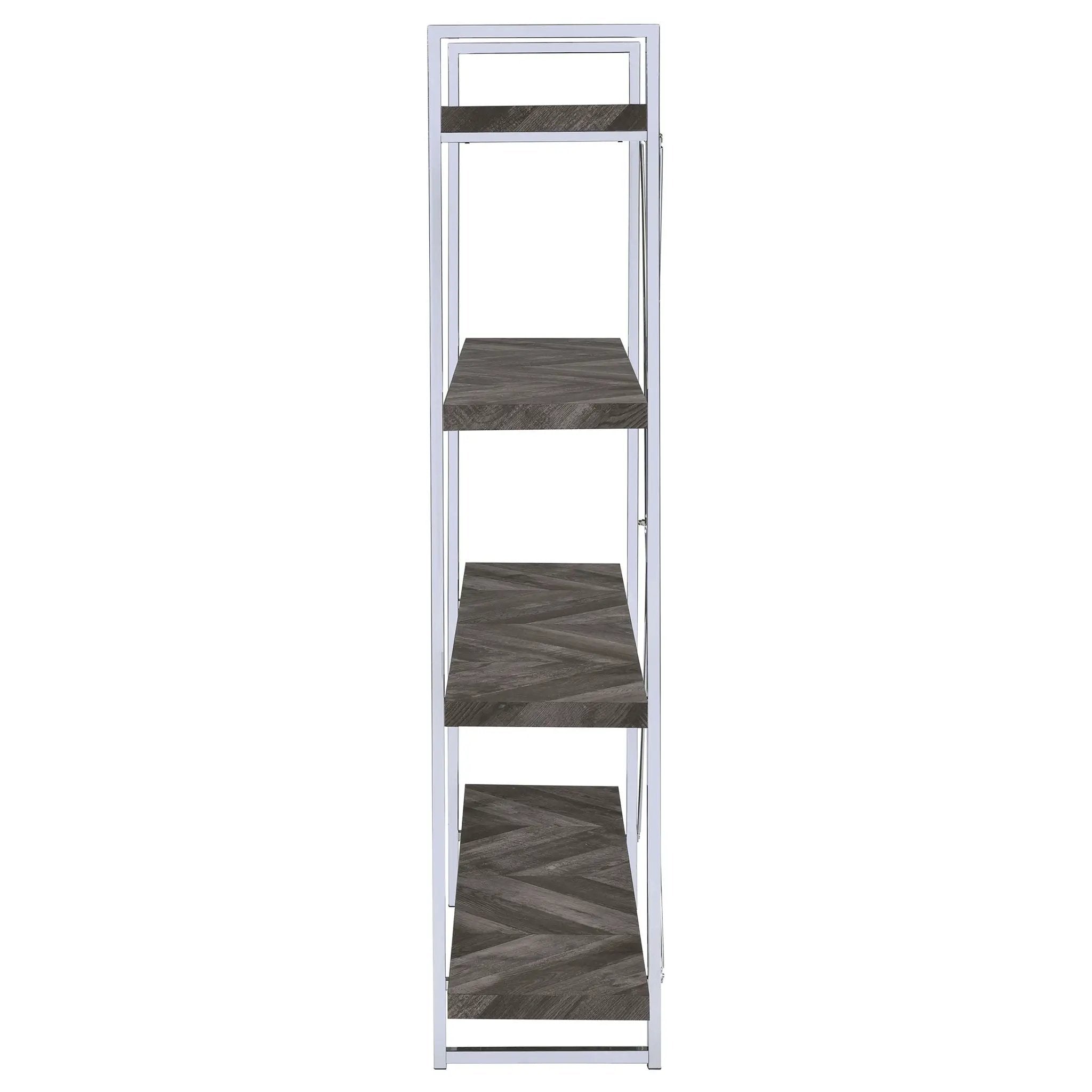 Grimma 63-inch 4-shelf Bookshelf Rustic Grey and Chrome by Unique Piece Furniture