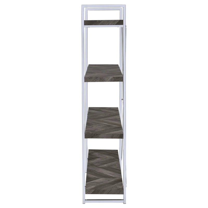 Grimma 63-inch 4-shelf Bookshelf Rustic Grey and Chrome by Unique Piece Furniture