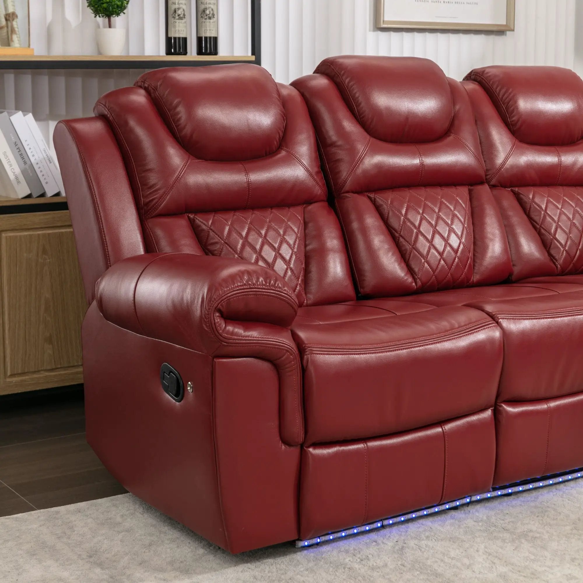 Home Theater Seating Manual Recliner Chair With Center Console And Led Light Strip For Living Room by HouseOfZazla