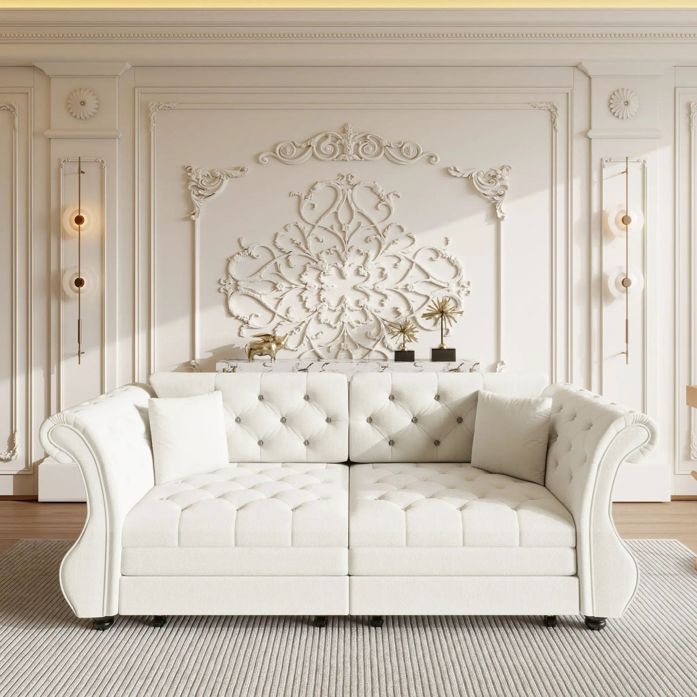 Oversized Chesterfield Pull Out Sofa Bed, Roll Arm Couch With Flower Tufting For Living Room by HouseOfZazla