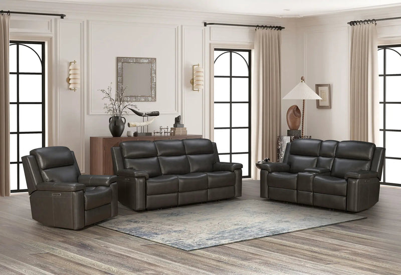 Leon - Power Sofa Recliner With Power Headrest, Power Lumbar, Heat And Massage (Dropdown Table With Smart Tabletop Control) - Smokey Gray by Unique Piece Furniture