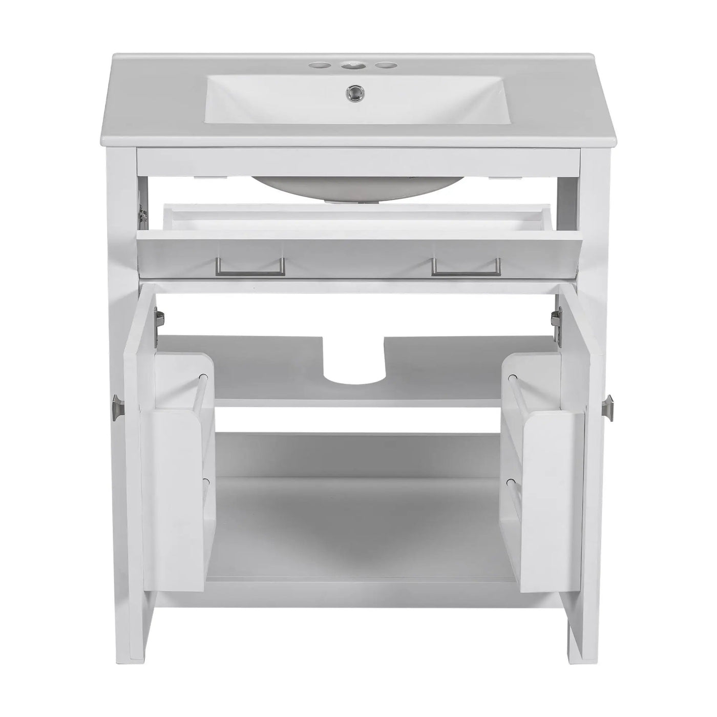 Bathroom Vanity With Ceramic Sink, Modern Single Bathroom Cabinet With 2 Doors And A Shelf, Soft Close Doors by HouseOfZazla