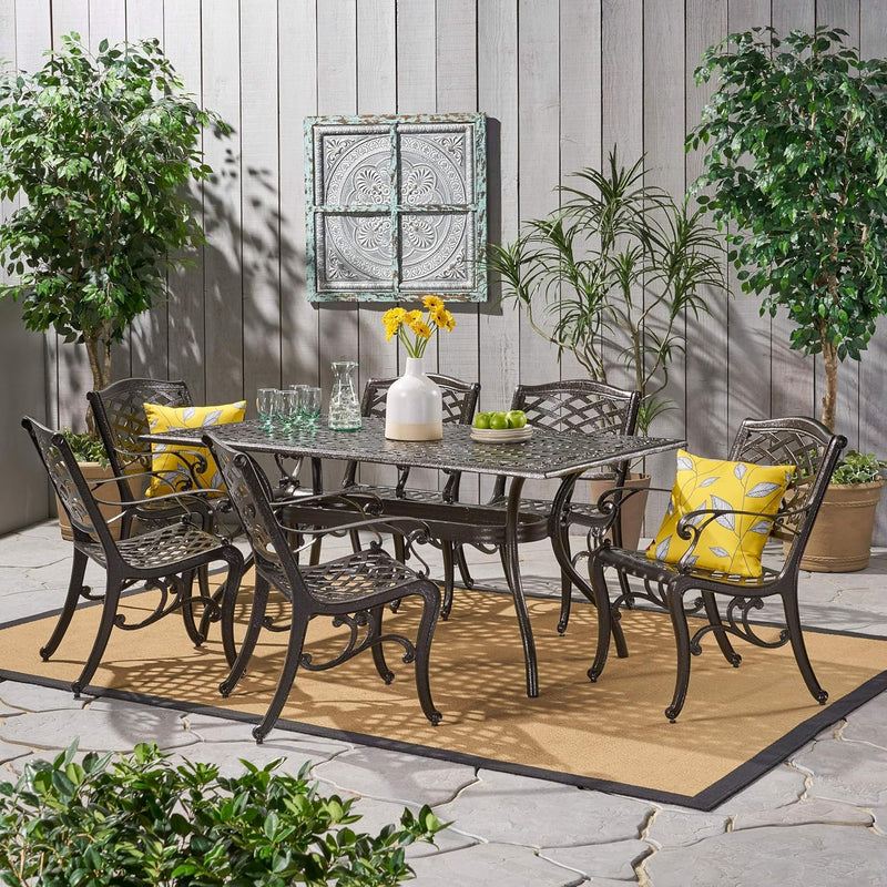 Ravenna 6-Person Metal Patio Dining Set with Rectangular Table by HouseOfZazla