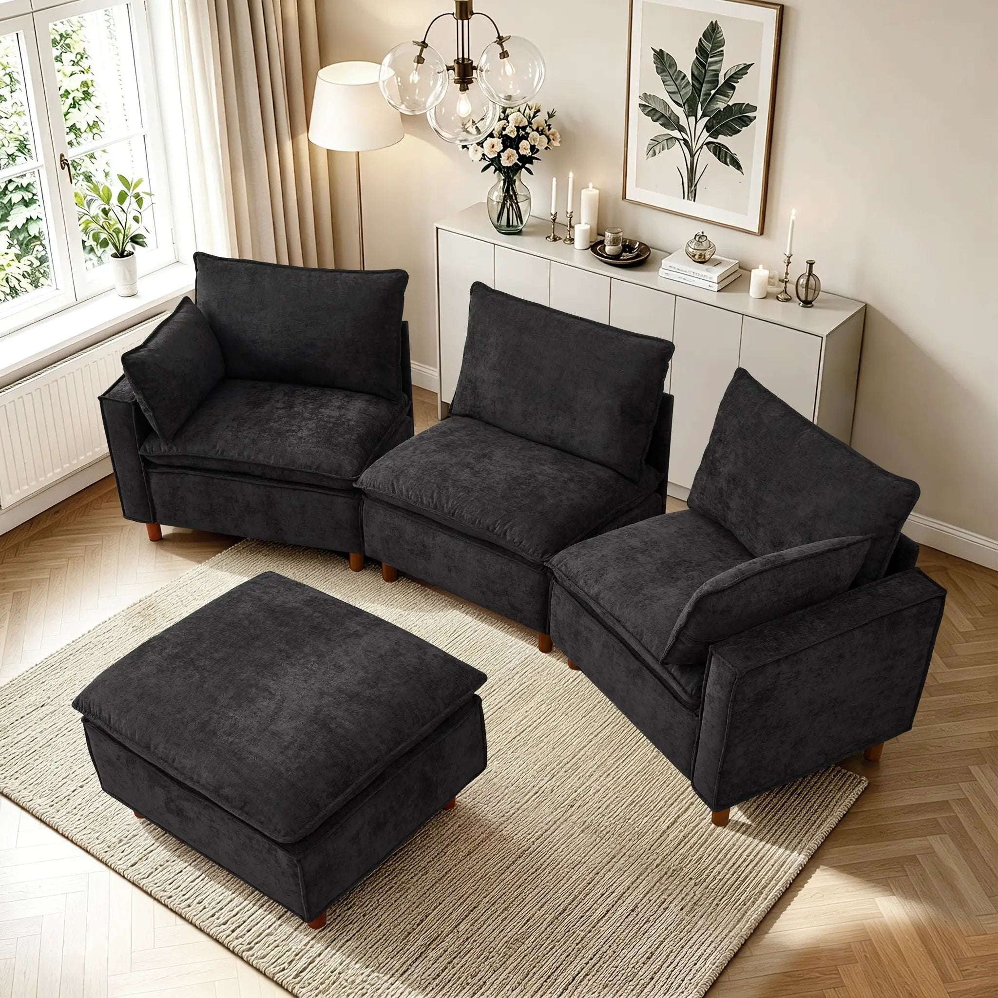 108.5" Modular Sectional L Shape Sofa with Movable Ottoman by HouseOfZazla