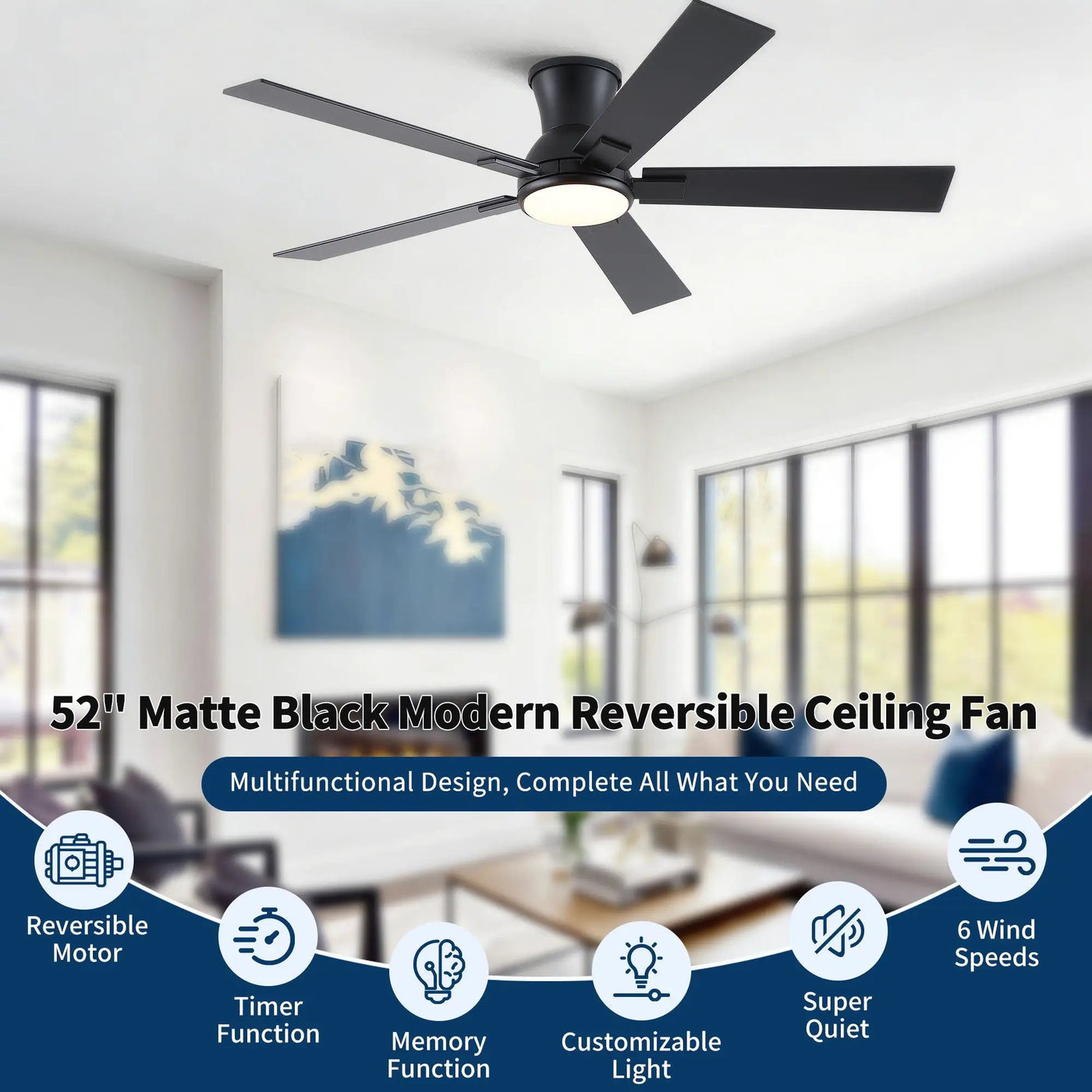Low Profile Flush Mount Intergrated LED Ceiling Fan With Light And Reversible Quiet Motor by HouseOfZazla