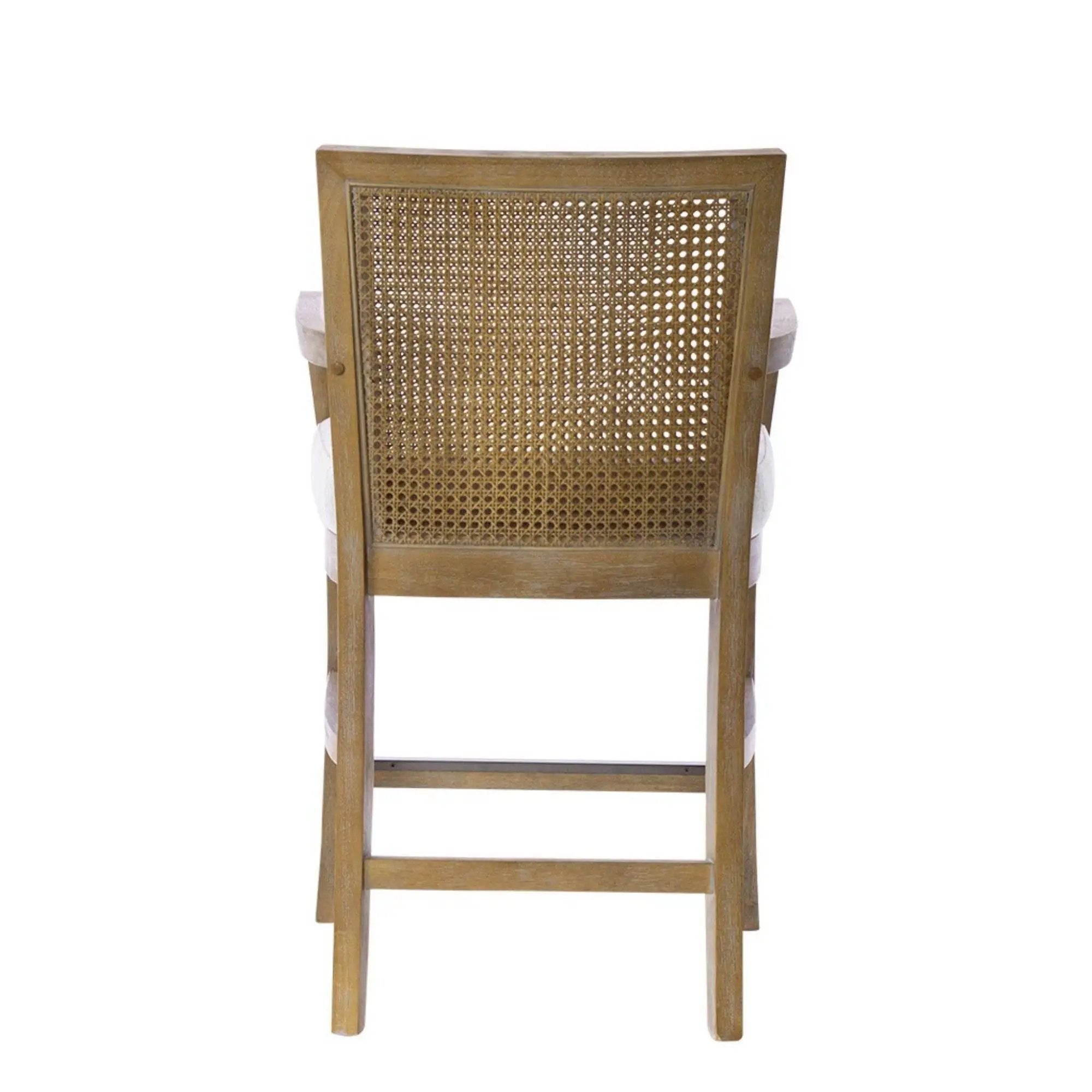 Cane Back Counter Stool With Upholstered Seat - Cream / Reclaimed Natural by HouseOfZazla