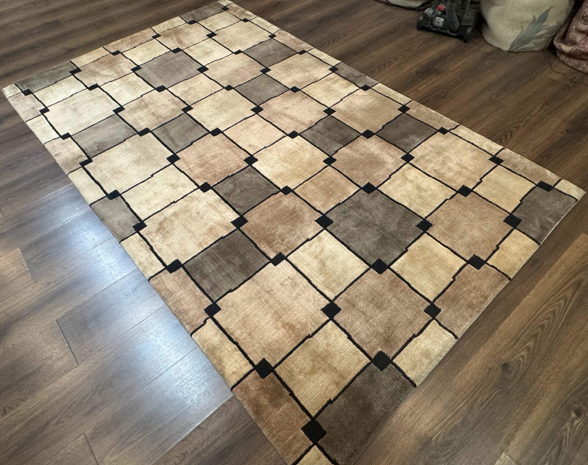 Tibetan Wool Rug 5x8, Contemporary Modern Carpet, Abstract Design, Soft Thick Pile, Pair B by Jewel Rugs