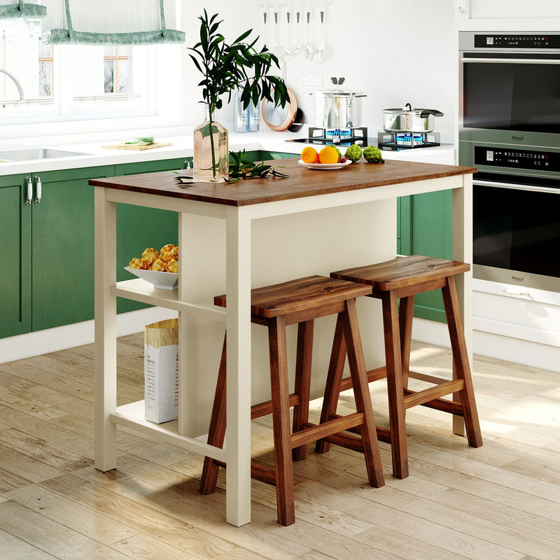 Rustic 3 Piece Stationary Kitchen Island Set with 2 Open Shelves - Light Brown, photo 14 of 24