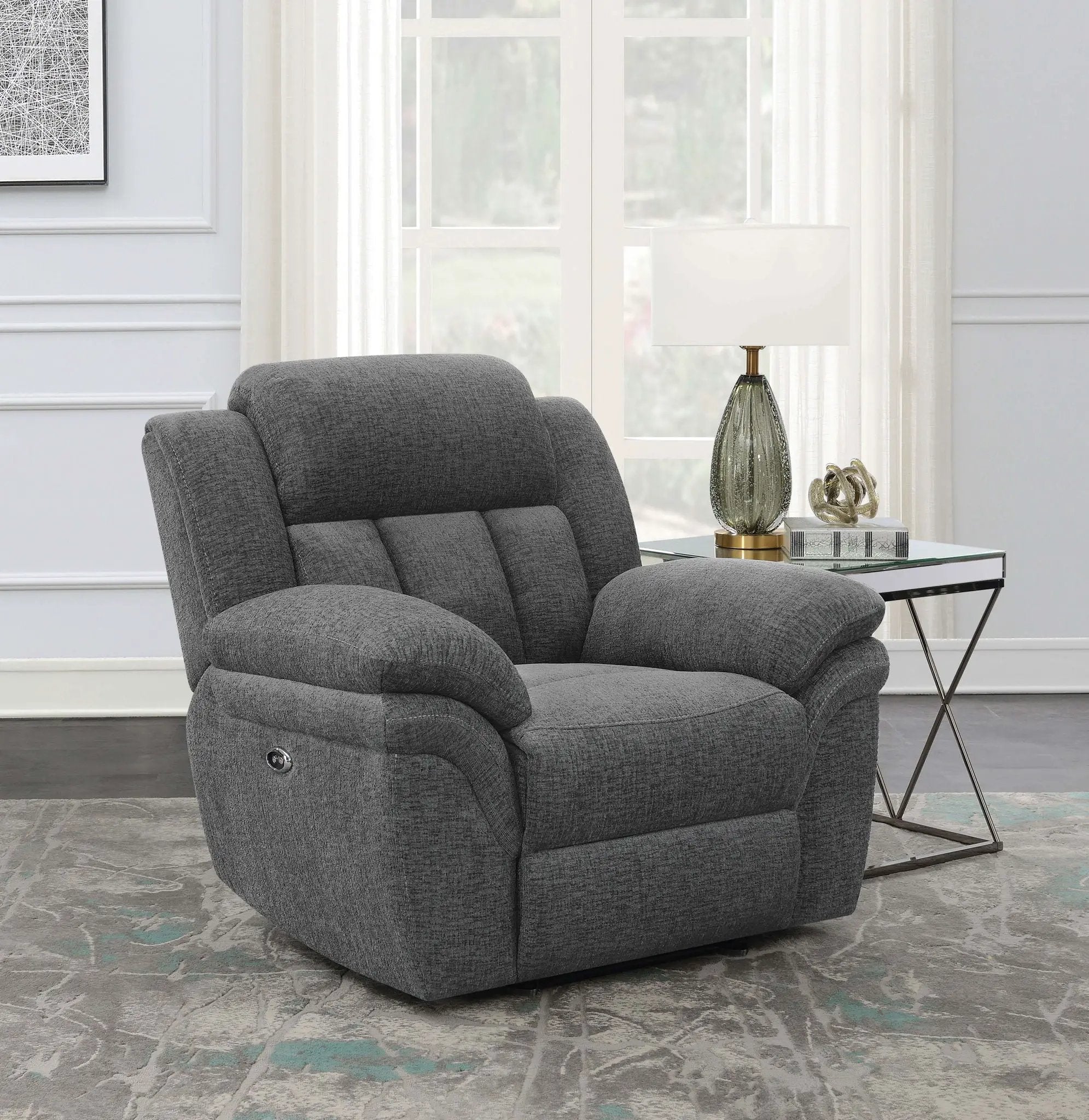 Bahrain Upholstered Power Glider Recliner Charcoal by Unique Piece Furniture