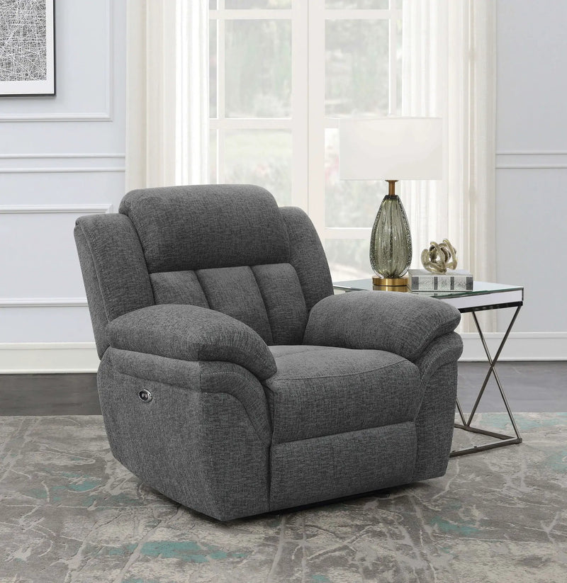 Bahrain Upholstered Power Glider Recliner Charcoal by Unique Piece Furniture