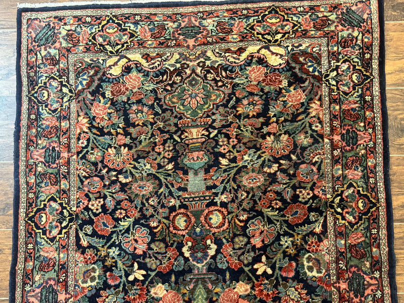 Antique Persian Rug 4x5, Navy Blue 1920s Carpet, Wool, Rare, Fine, Persian Hamadan Bidjar Carpet by Jewel Rugs