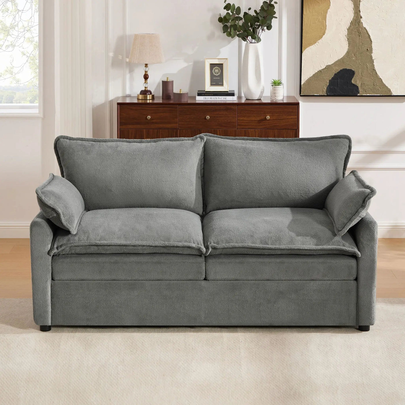 Modern Loveseat Sofa, Upholstered Couch With Side Storage Pockets by HouseOfZazla