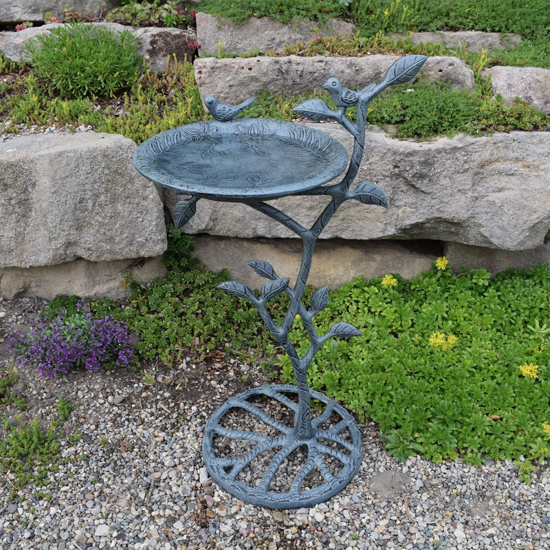 Cast Aluminum 33-in Metal Bird Bath with Branch and Two Birds by Sharicks