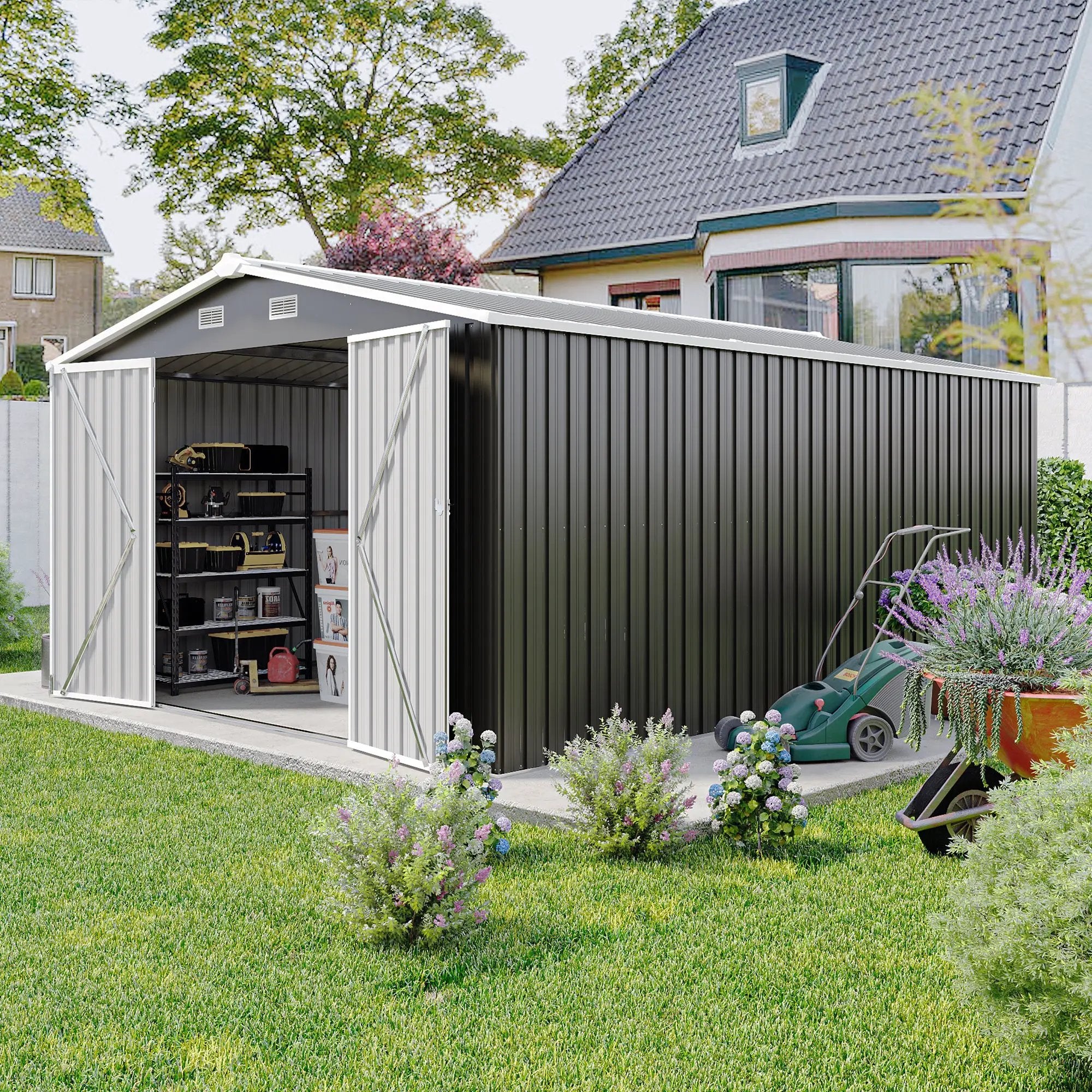 Campcraft Outdoor Storage Shed 10x14 FT with 3 Lockable Doors by HouseOfZazla