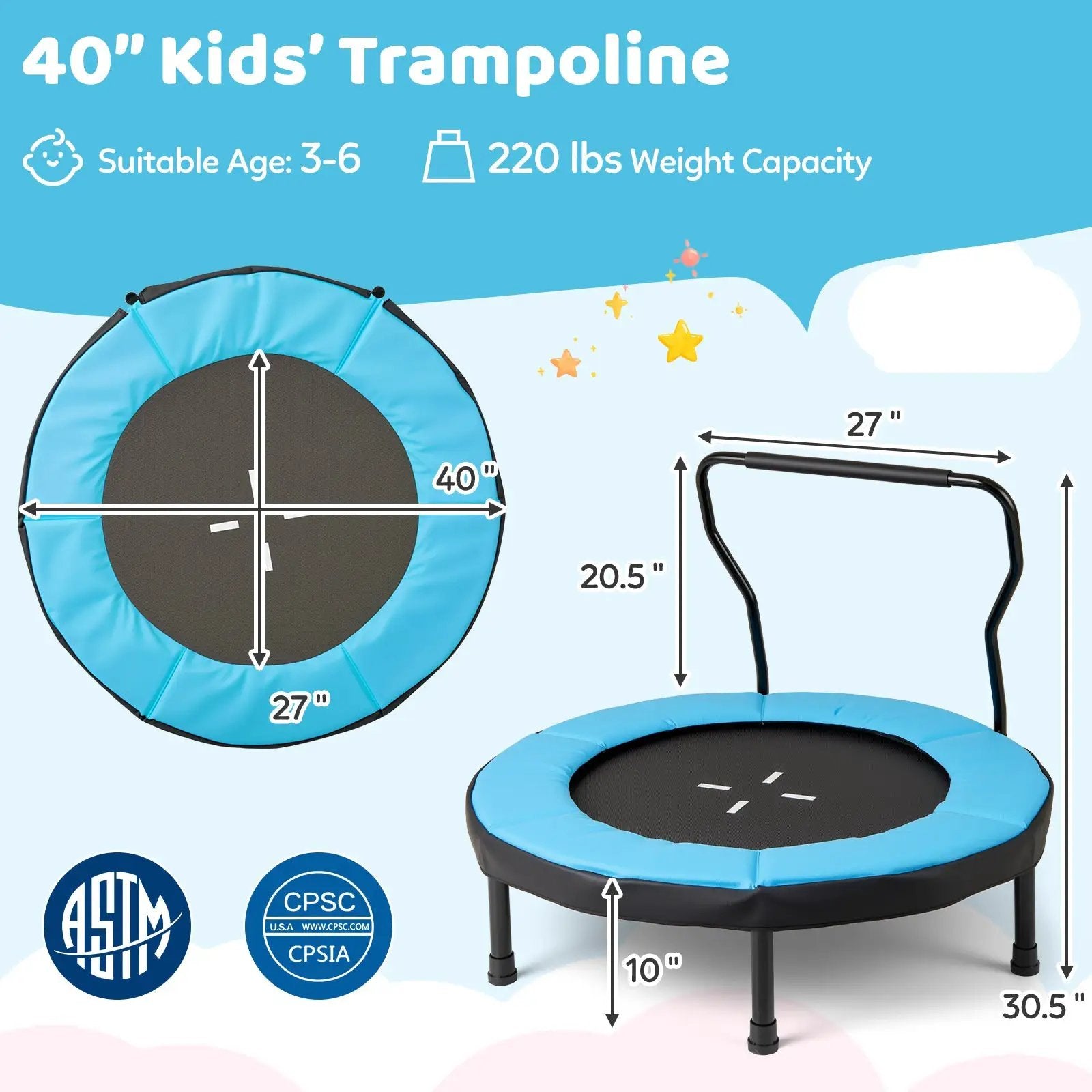 40 Inch Trampoline for Kids Indoor Outdoor Fitness Trampoline by DirectDeals