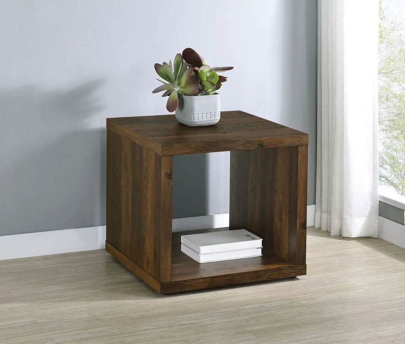 Frisco Square Engineered Wood Side End Table Dark Pine by Unique Piece Furniture