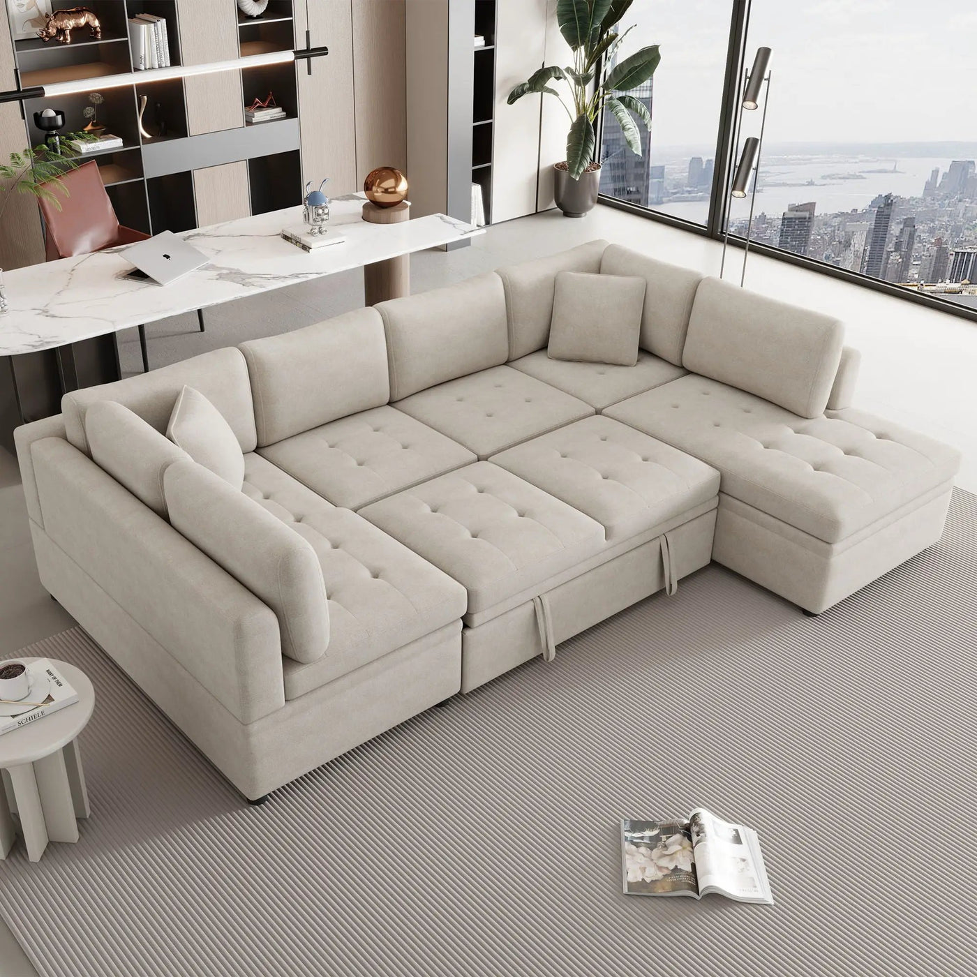 Oversized Sectional Sofa U-Shaped Sofa Couch Pull-Out Sofa Bed With Two Throw Pillows For Living Room by HouseOfZazla