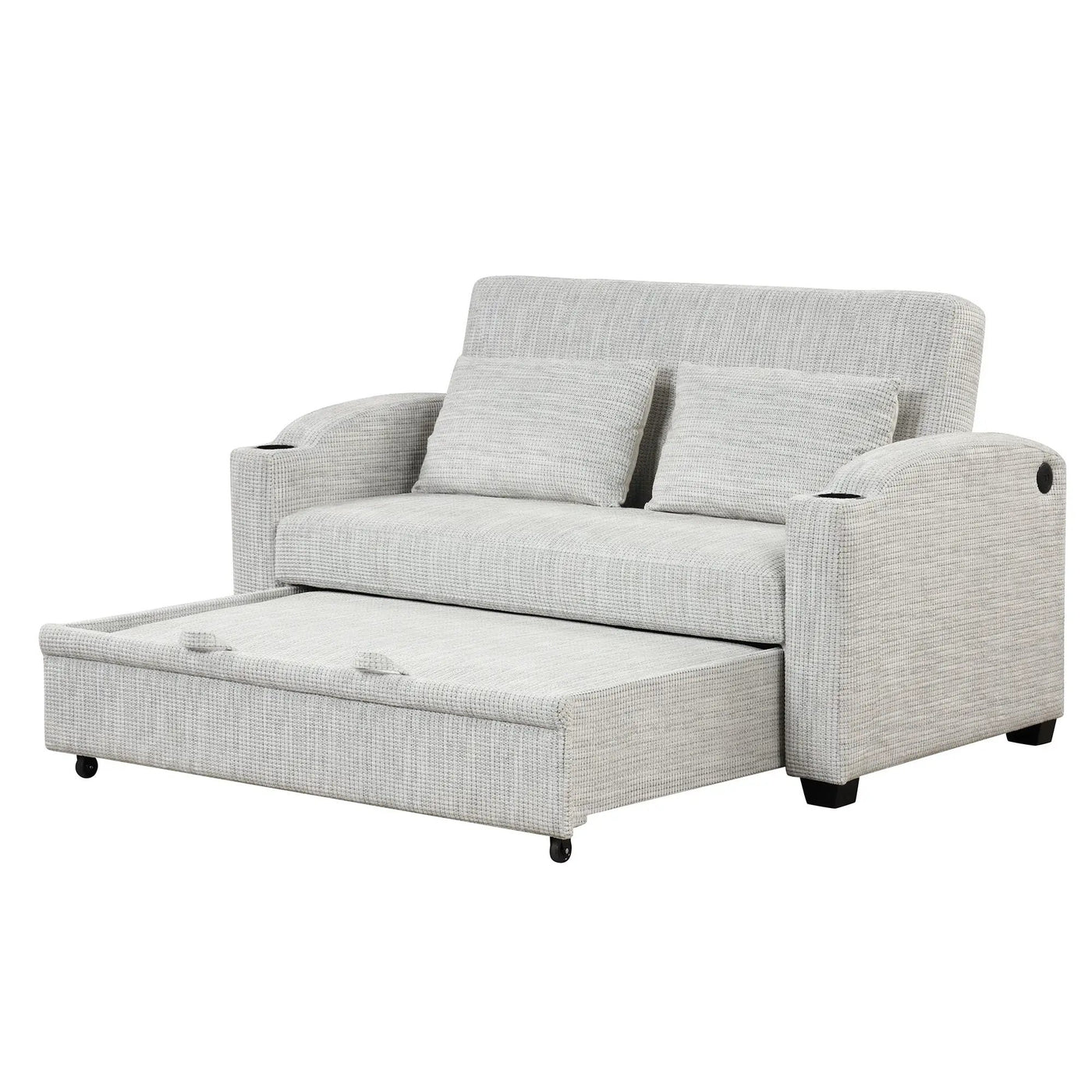 Pull Out Loveseat Sofa With Adjsutable Backrest, 2 Pillows, Cup Holders, USB Ports For Living Room by HouseOfZazla
