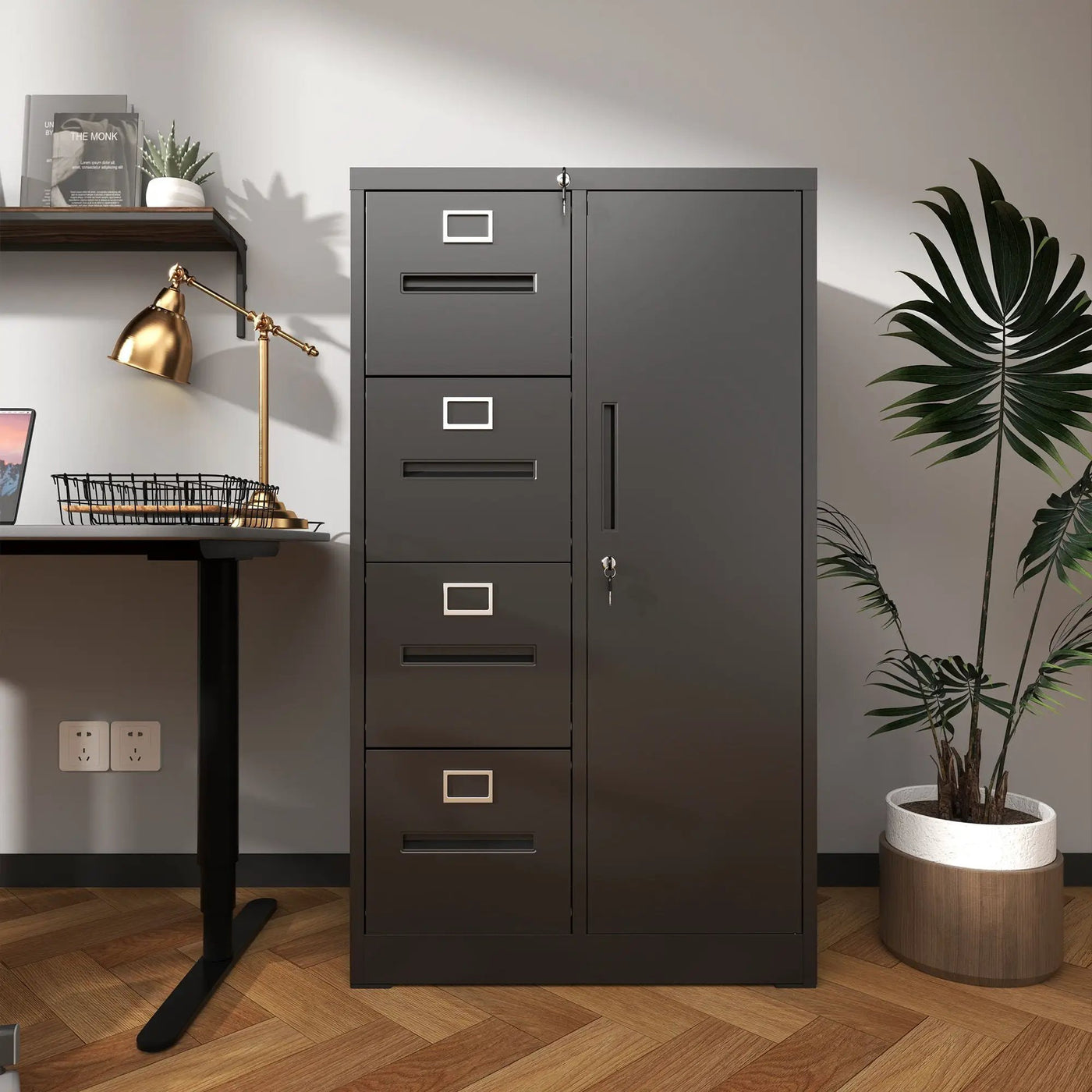 Metal Storage Vertical Filing Cabinet With Lock, 4 Drawers, 1 Door, Steel Construction, School / Office Use by HouseOfZazla