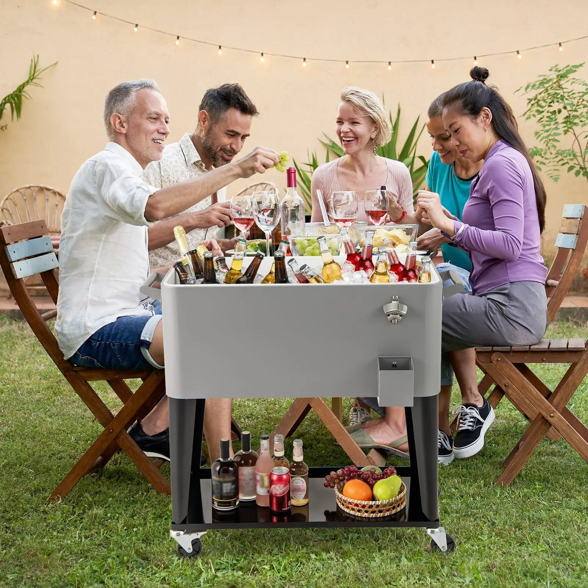 Portable Patio Cooler with Bottom Storage Shelf and Bottle Opener by DirectDeals